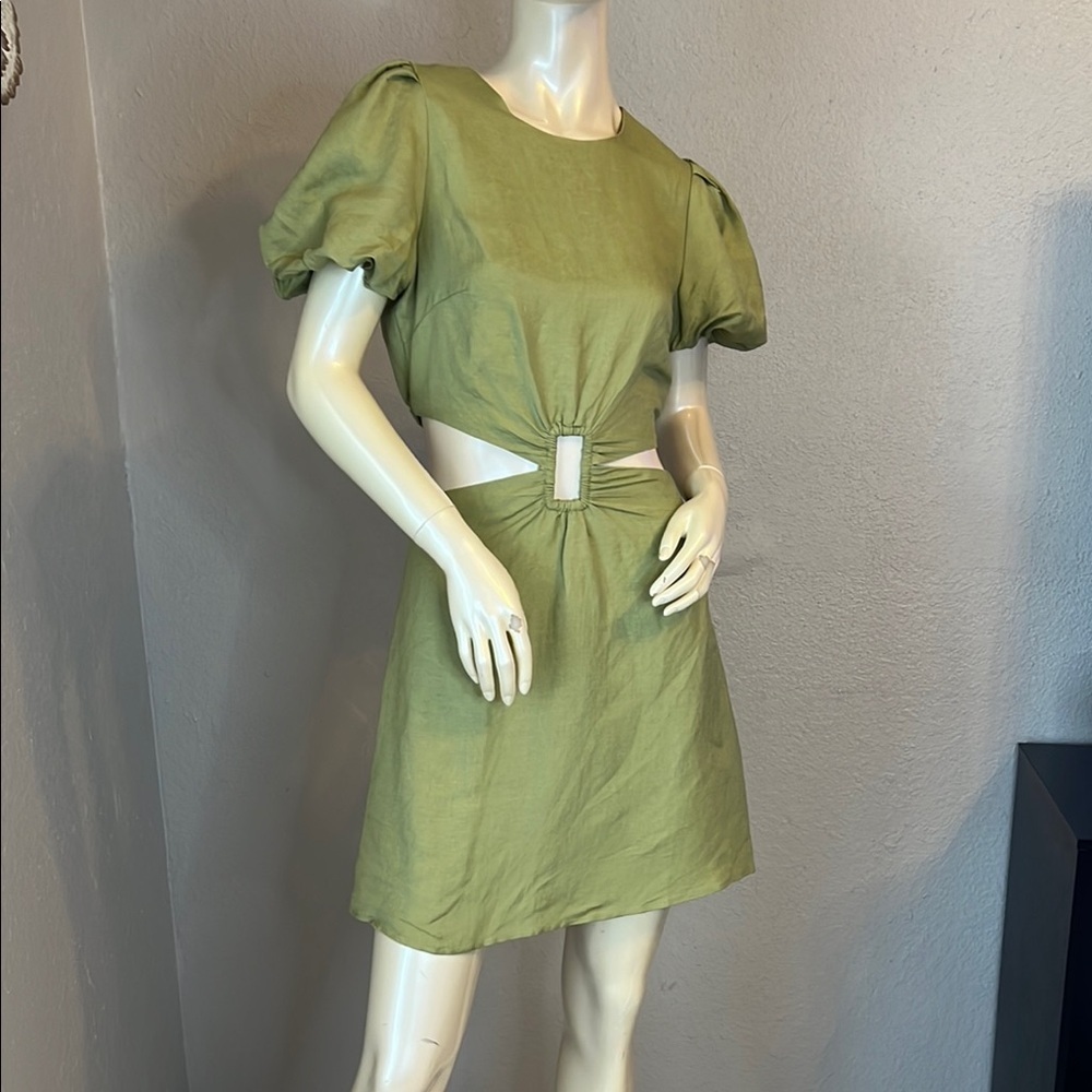 Olive Green Puff Sleeve Dress